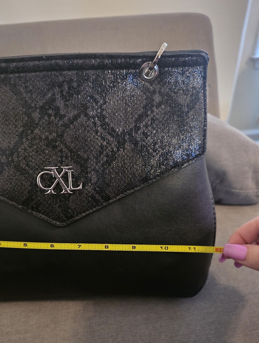 Black Python-Trim Satchel - Picture 8 of 8
